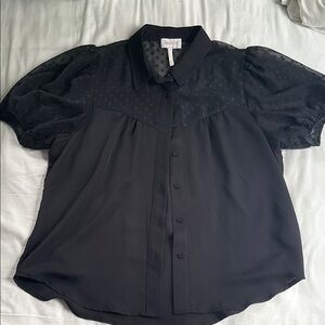 Black Puff Sleeve Sheer Blouse